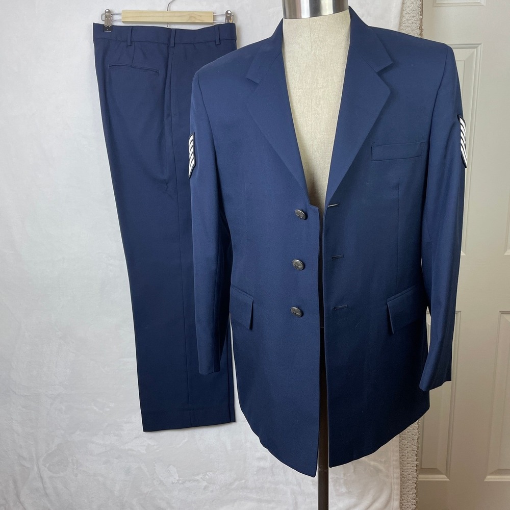 US Air Force Blue Dress Coat Uniform Suit Men's Jacket 40R, Pants 34R 3 Button - Picture 3 of 16